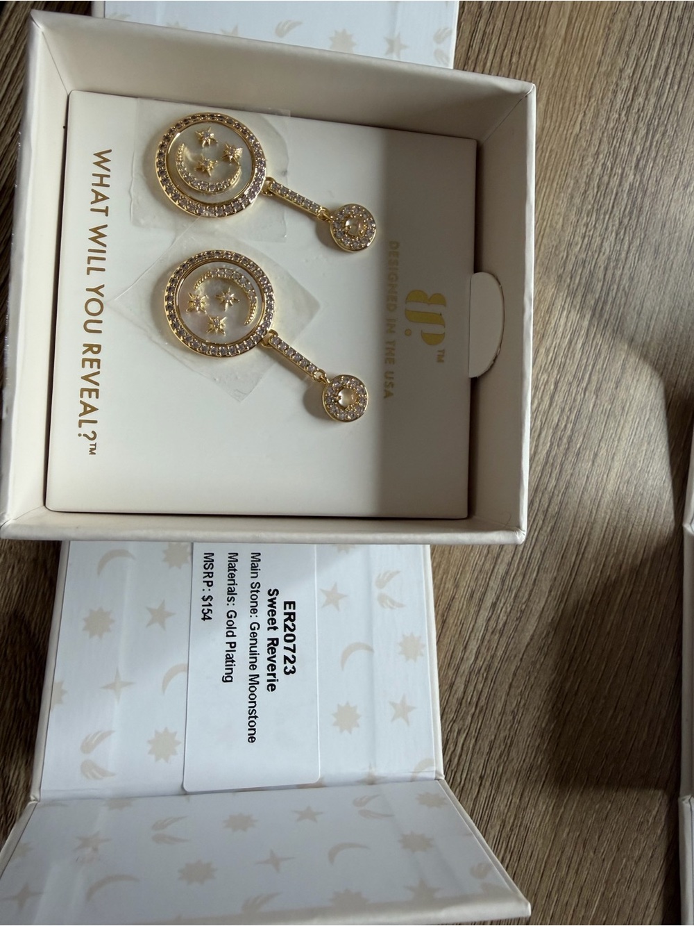 Gold-Plated Moon & Star Drop Earrings with Moonstone halo 2026